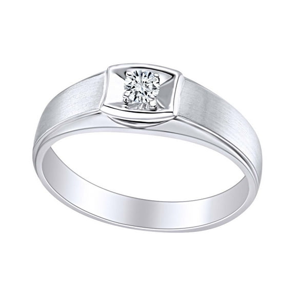AFFY Round White Natural Diamond Accents Men Engagement Wedding Ring 14k Solid White Gold (I-J Color, I2-I3 Clarity, 0.08 Cttw) Ring Size-11.5