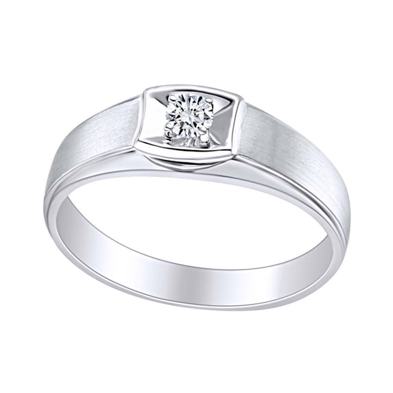 AFFY Round White Natural Diamond Accents Men Engagement Wedding Ring 14k Solid White Gold (I-J Color, I2-I3 Clarity, 0.08 Cttw) Ring Size-12.5
