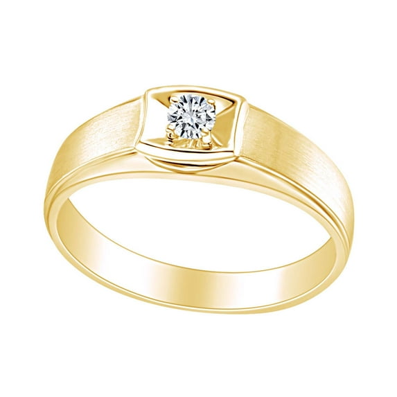 AFFY Round White Natural Diamond Accents Men Engagement Wedding Ring 14k Solid Yellow Gold (I-J Color, I2-I3 Clarity, 0.08 Cttw) Ring Size-8.5