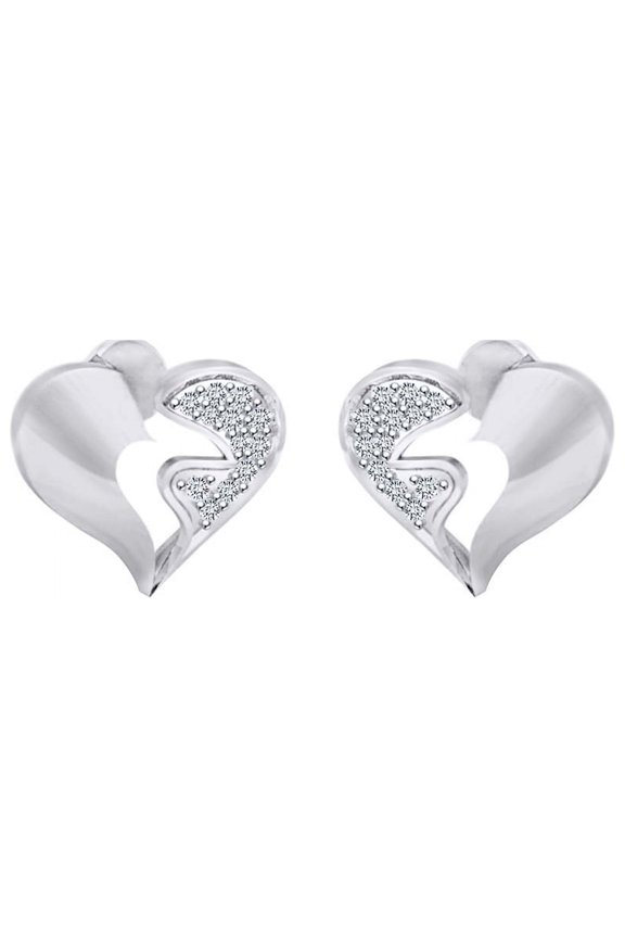 Round White Natural Diamond Break My Heart Stud Earring in 14k Solid White Gold (I-J Color, I2-I3 Clarity,0.14 Cttw)