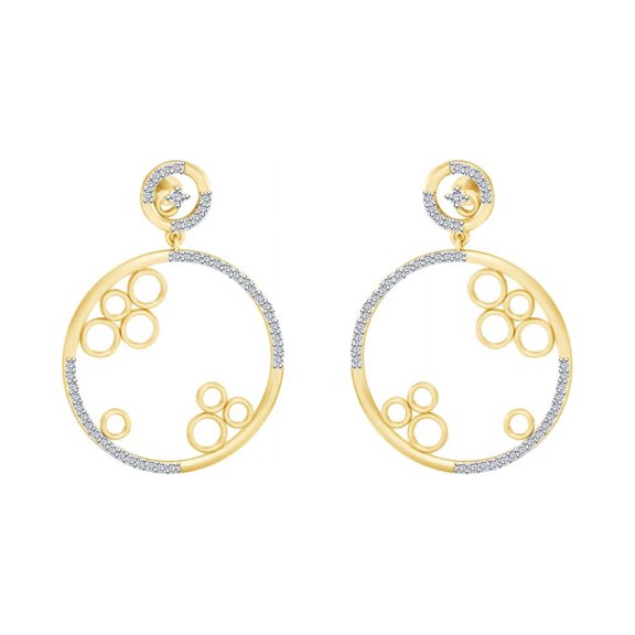 AFFY Round White Natural Diamond Circle Dangle Earring in 14k Solid Yellow Gold (I-J Color, I2-I3 Clarity,0.81 Cttw)