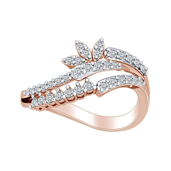 AFFY Round White Natural Diamond Cluster Half Flower Engagement Wedding Ring in 14k Solid Rose Gold (I-J Color, I2-I3 Clarity, 0.40 Cttw) Ring Size-10.5