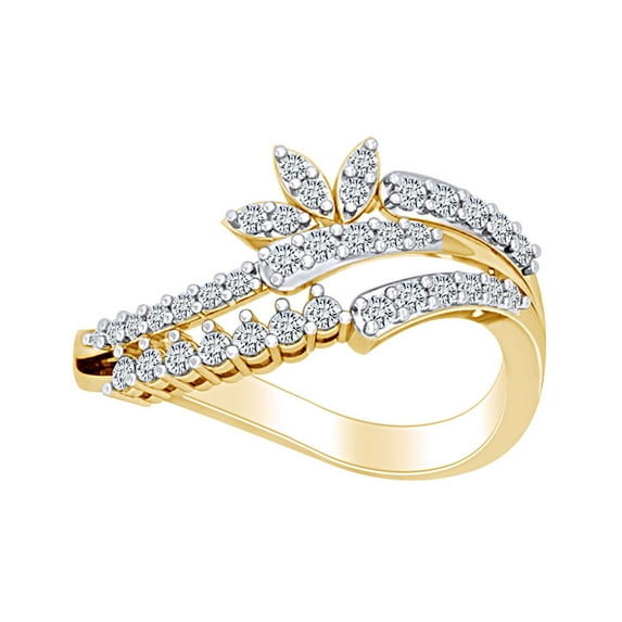 AFFY Round White Natural Diamond Cluster Half Flower Engagement Wedding Ring in 14k Solid Yellow Gold (I-J Color, I2-I3 Clarity, 0.40 Cttw) Ring Size-9.5