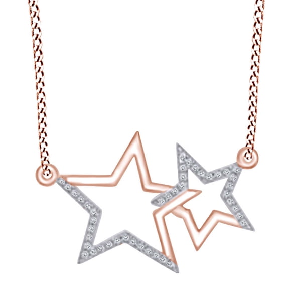 AFFY Round White Natural Diamond Double Star Pendant Necklace In 925 Sterling Silver