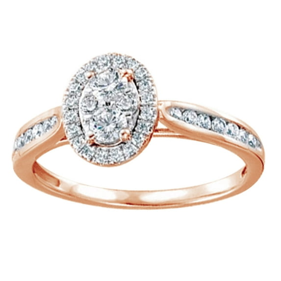 AFFY Round White Natural Diamond Halo Style Engagement Ring In 14K Solid Rose Gold (0.5 Ct)