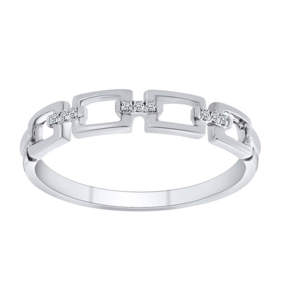 Round White Natural Diamond Link Stackable Ring In 10K Solid Gold-Ring Size-5