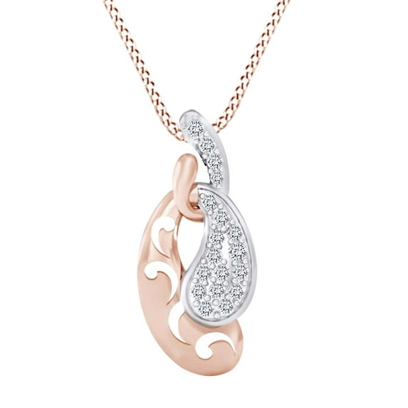 AFFY Round White Natural Diamond Linked Petal Pendent in 14k Solid Rose Gold (I-J Color, I2-I3 Clarity,0.11 Cttw)