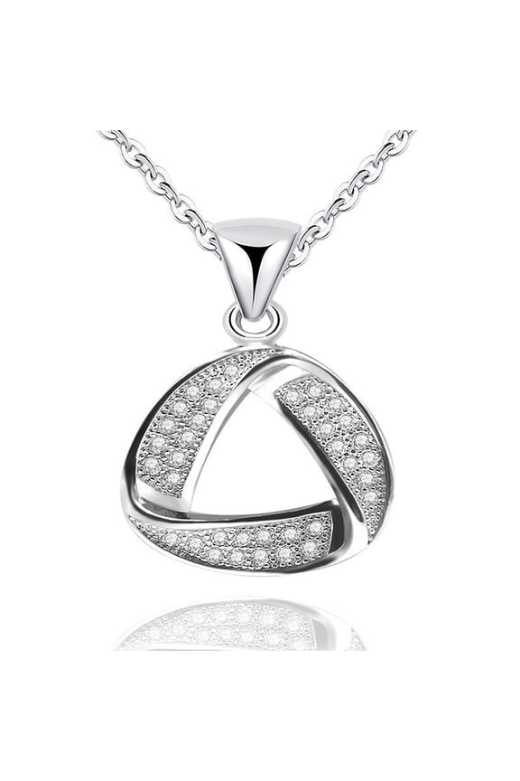 Round White Natural Diamond Love Knot Pendant Necklace in14k Gold Over Sterling Silver