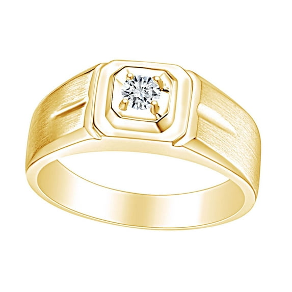 AFFY Round White Natural Diamond Men Engagement Wedding Ring 14K Solid Yellow Gold (I-J Color, I2-I3 Clarity, 0.4 Cttw) Ring Size-9