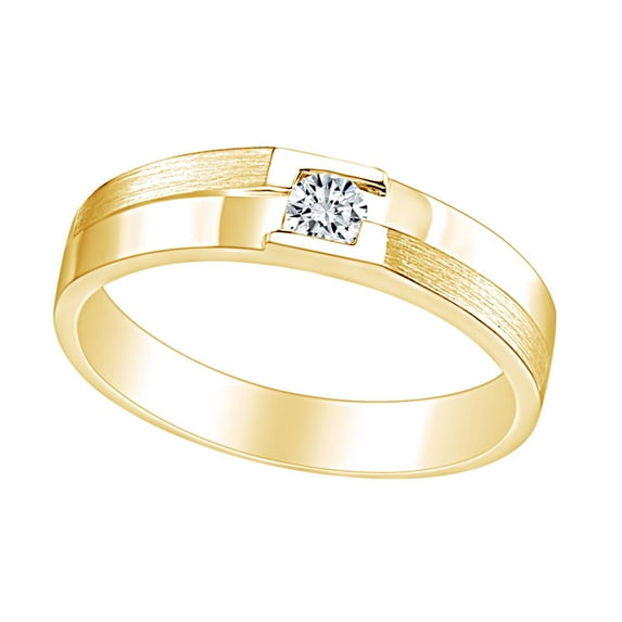 AFFY Round White Natural Diamond Mens Wedding Engagement Ring 14K Solid Yellow Gold (I-J Color, I2-I3 Clarity, 0.15 Cttw) Ring Size-12.5