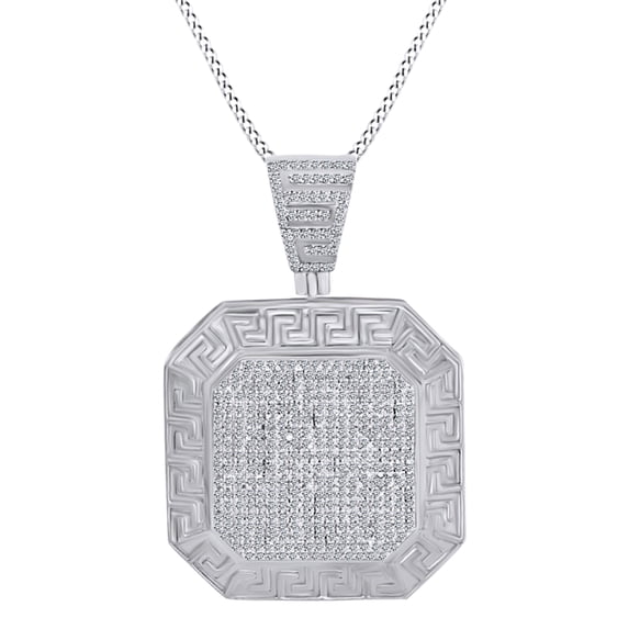 AFFY Round White Natural Diamond Octagon Shape 10k Solid White Gold Pendant Necklace (1 Cttw)