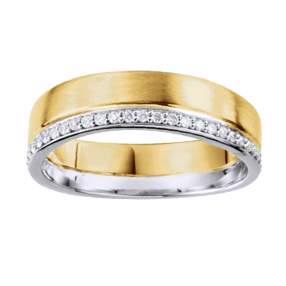 AFFY Round White Natural Diamond SideWay Two Tone Band Ring In 14K Solid Yellow Gold (0.37 Ct)
