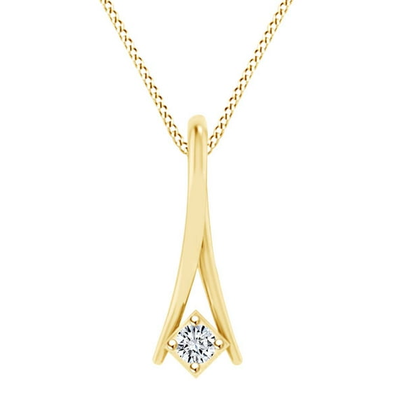 AFFY Round White Natural Diamond Solitaire Pendent in 14k Solid Yellow Gold (I-J Color, I2-I3 Clarity,0.04 Cttw)