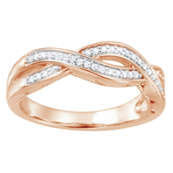 AFFY Round White Natural Diamond Twisted Anniversary Band Ring In 14k Solid Rose Gold (0.16 Ct)