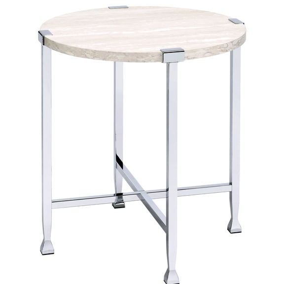 Round White Oak And End Table With Base Function Silver Top Metal Legs