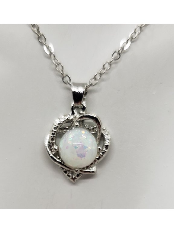 Round White Opal Silver Necklace