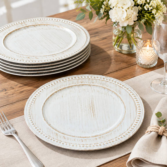 Round-White Plates, 13 Inch, Set of 6, for Weddings, Gatherings, and Parties
