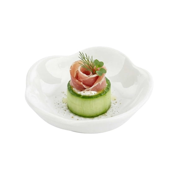 Restaurantware-3 Inch x 3 Inch Sauce Bowls, 10 Flower Shaped Dipping Sauce Dishes - Microwave-Safe, Oven-Safe, White Porcelain Dipping Plates, Chip-Resistant, For Desserts, Condiments, Snacks