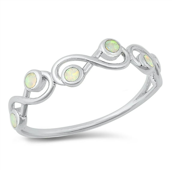 Round White Simulated Opal Beaded Infinity Ring Sterling Silver Size 6