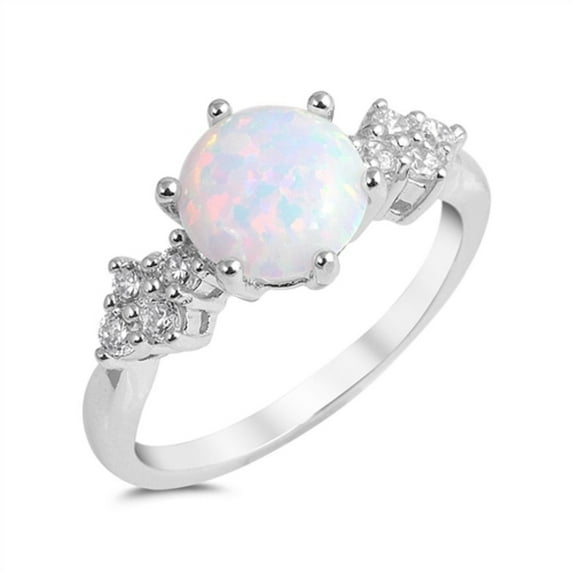 Round White Simulated Opal Cubic Zirconia Designer Ring Sterling Silver 925