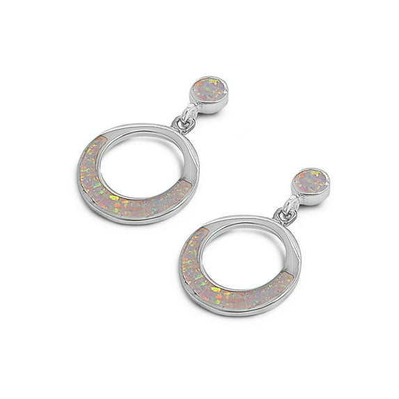 Round White Simulated Opal Earrings Sterling Silver