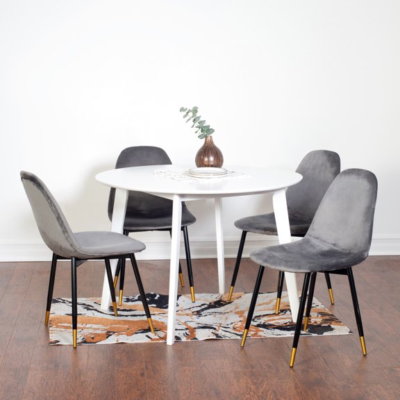 Round White Table and 4 Comfortable Chairs Dining Set / Suitable for Small Dining Spaces