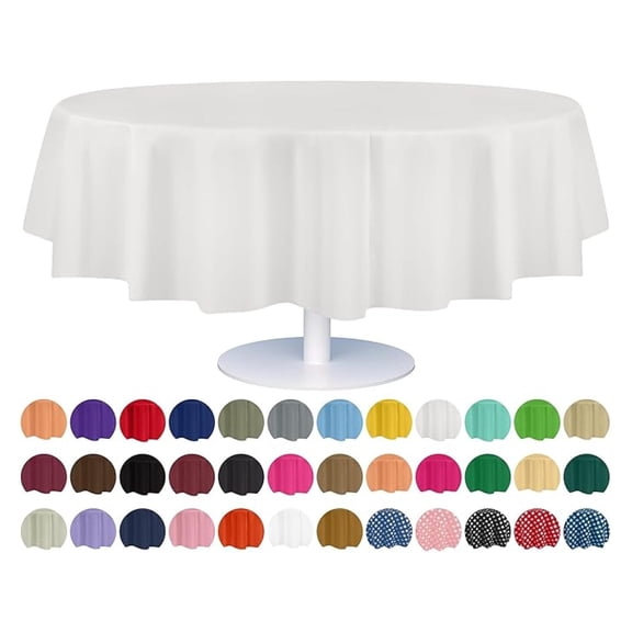 Round White Tablecloth 84 Inch Disposable - 12 Pack Plastic Table Covers for Parties Events