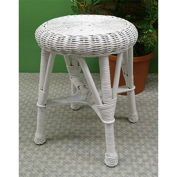 Round Wicker Bathroom/Utility Stool, White
