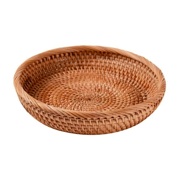 Round Wicker Bread Basket for Fruit, Hand Woven Natural Rattan | Decorative Fruit & Food Serving Baskets for Kitchen Counter, Dining, Gifts | Also for Keys, Wallet, Cell Phone Storage Tray