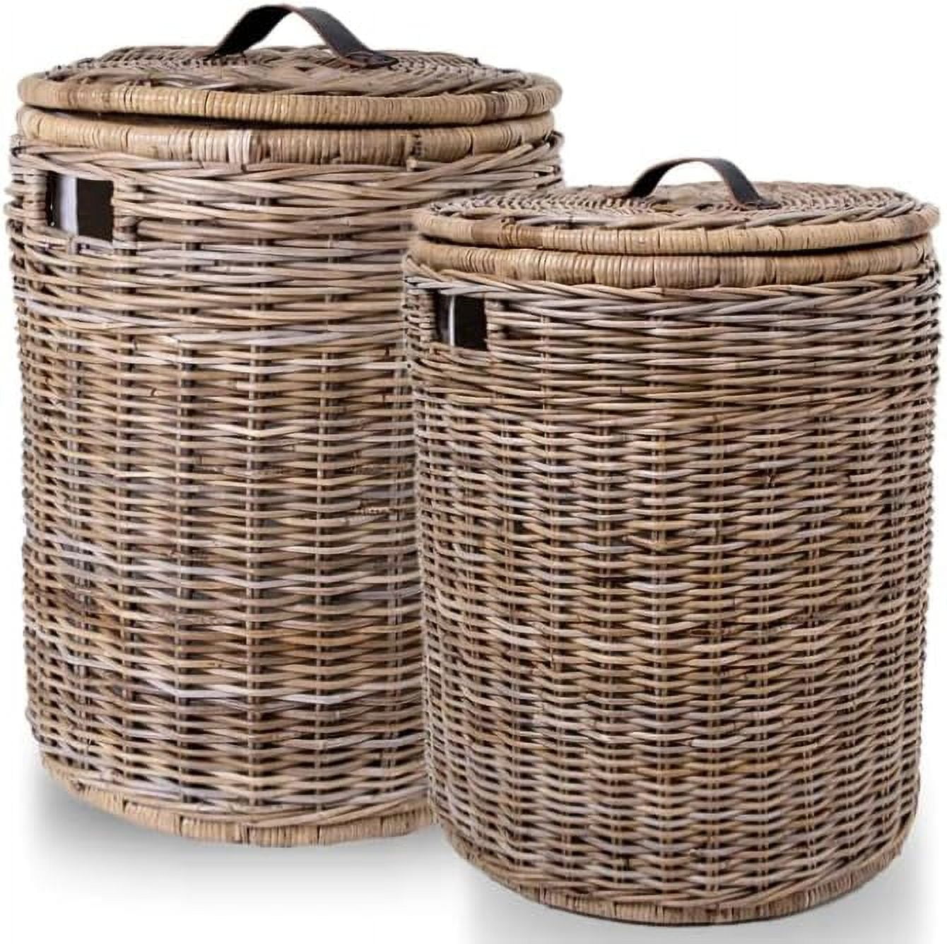 Round Wicker Hamper Wicker Laundry Hamper Nested Set Of 2 Serene Grey