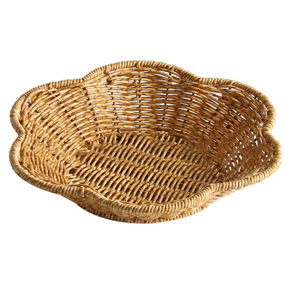 Round Wicker Rattan Serving Basket Tray,Happon Wicker Woven Food Storage Tray,Decorative Tray Woven Ottoman Tray for Fruit,Bread, Drinks,Snacks