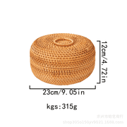 Round Wicker Storage Basket with Lid, Handwoven Rattan Basket, Decorative Fruit Basket, 9.1 x 5.1 in / 23 x 13 cm, Dustproof, Multi-purpose Storage for Home, Kitchen, Picnic, and Decor