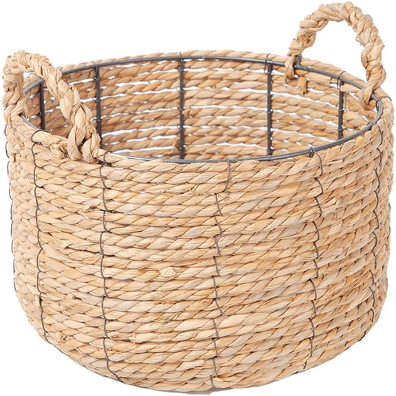 Round Wicker Storage Basket with Handles, 12''X 7'' Natural