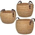 thumbnail image 1 of Round Wicker Woven Seagrass Storage Baskets with Leather Handles Set of 3, Natural Decorative Braided Rope Wicker Baskets Bins for Shelves Blankets Organizing, 13", 12" & 11", 1 of 7
