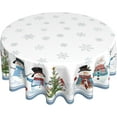 thumbnail image 1 of Round Winter Tablecloth 60 Inch Blue Snowman Snowflakes Christmas Tree Print Farmhouse Print Decorative Washable Polyester Table Cloth for Party Picnic Home Kitchen Decor Seasonal, 1 of 6