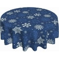 thumbnail image 1 of Round Winter Tablecloth 60 Inch Christmas Dark Blue and White Snowflakes Print Table Cloth Xmas Table Covers for Holiday Party Dining Kitchen Picnic Patio Outdoor Decor, 1 of 6