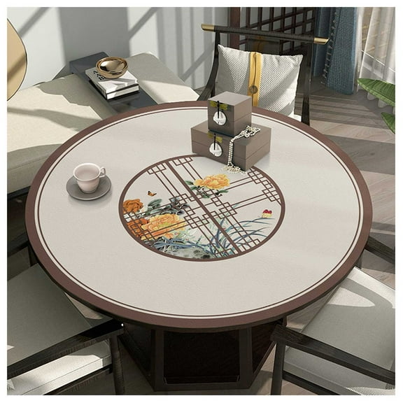 Round Wipeable Table Cover, Washable Leather Look Table Linen, PVC Waterproof Faux Leather Tablecloth, Wipeable Tablecloth for Home Kitchen Restaurant Table