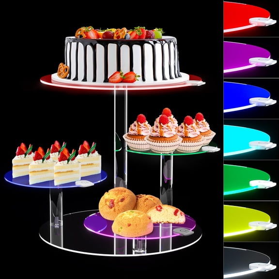 Round With LED Light 4 Tier Cake Stand Dessert Display for 8-12 Inch Tiered Trees