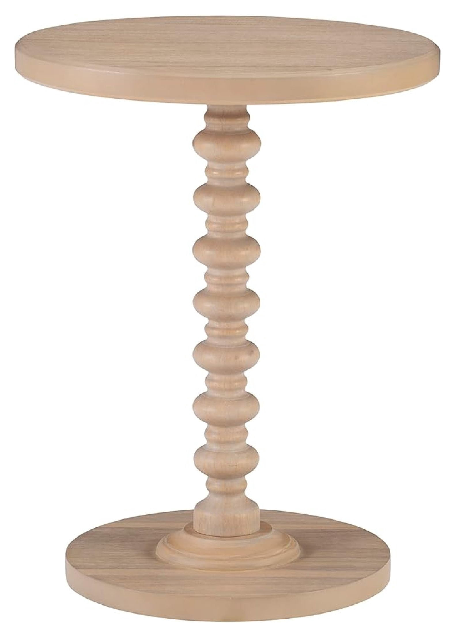 Round Wood Accent Table - Natural Finish Pedestal Side Table - 17 ...