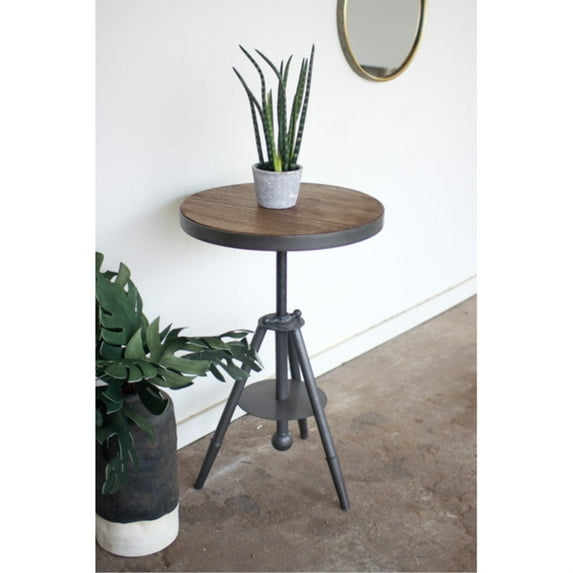 Kalalou Round Wood And Adjustable Metal Side Table CQ6828
