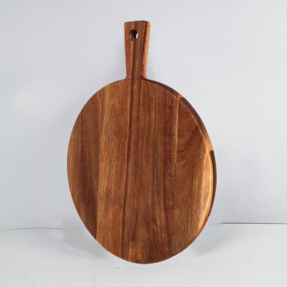 Round Wood Chopping Board with Handle, 16x12 Inch Pizza Board and Serving Tray, Multipurpose for Meat, Cheese, Charcuterie, and Bread, Natural Wood Kitchen Cutting Board