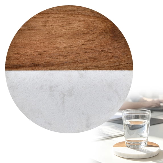 Round Wood Coasters,Two‑Tone Spliced Wood Stone‑Effect Drink Coaster,Round Non-Slip Wooden Drink Rest,Circular Wood Mug Rest Pad for Coffee Table,Wood Cup Mat for Home,Workplace,Table