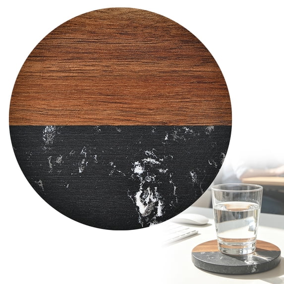 Round Wood Coasters,Two‑Tone Spliced Wood Stone‑Effect Drink Coaster,Round Non-Slip Wooden Drink Rest,Circular Wood Mug Rest Pad for Coffee Table,Wood Cup Mat for Home,Workplace,Table