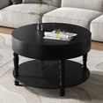 thumbnail image 1 of Round Wood Coffee Table 31.5" Circle Coffee Tables with Hidden Storage and Lid, Modern Rustic 2-Tier Center Table for Living Room Bedroom Home Office,Black, 1 of 8