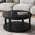 thumbnail image 1 of Round Wood Coffee Table 31.5" Circle Coffee Tables with Storage Shelf and Bead Decor, Modern Rustic 2-Tier Center Table for Living Room Bedroom Home Office,Black, 1 of 17