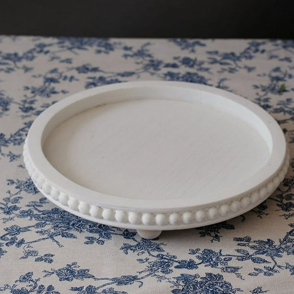 Round Wood Decorative Tray 12in Bathroom Counter Organizer Farmhouse Kitchen Rustic Riser for Soap Perfume Candle Sponge Table Centerpiece Home Display