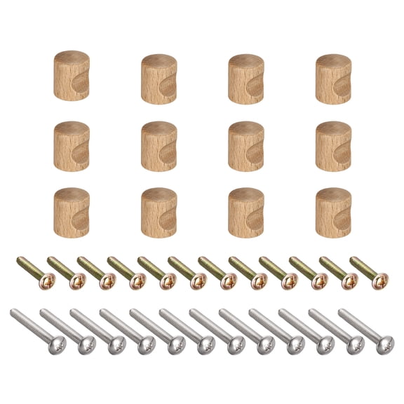 Round Wood Knobs, 20x24mm Pull Handles for Drawer with Screws 12 Pack