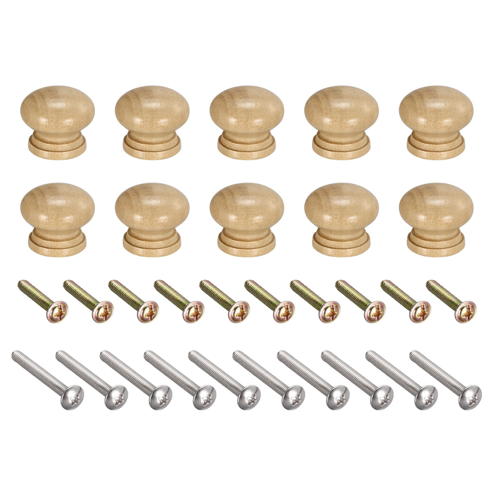 Round Wood Knobs, 24x20mm Pull Handles for Drawer with Screws 10 Pack