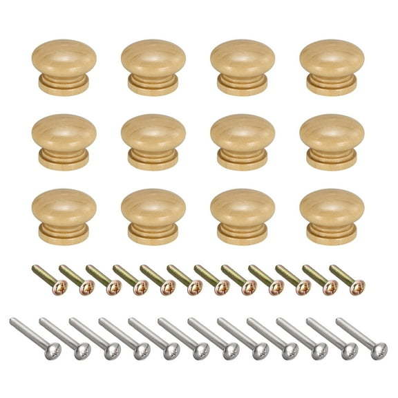 Round Wood Knobs, 33x23mm Pull Handles for Drawer with Screws 12 Pack