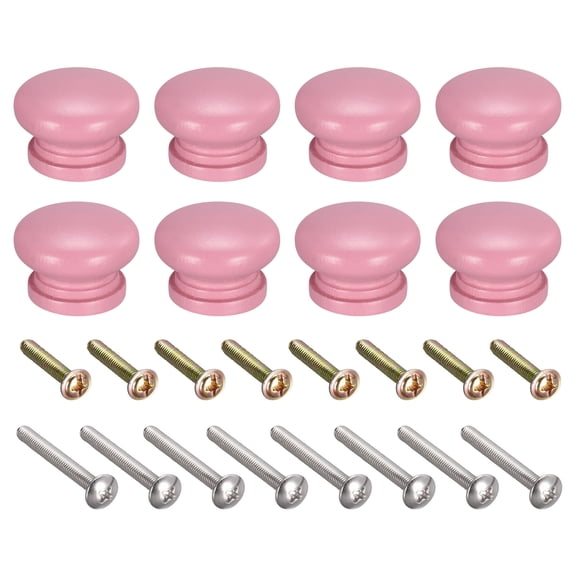 Round Wood Knobs, 33x23mm Pull Handles for Drawer with Screws Pink 8 Pack